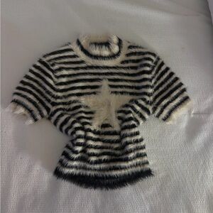 Kimchi Blue Fuzzy Black and White Striped Sweater